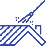 Icon depicting pressure washing: a blue nozzle sprays water onto a striped surface, suggesting cleaning or power washing.